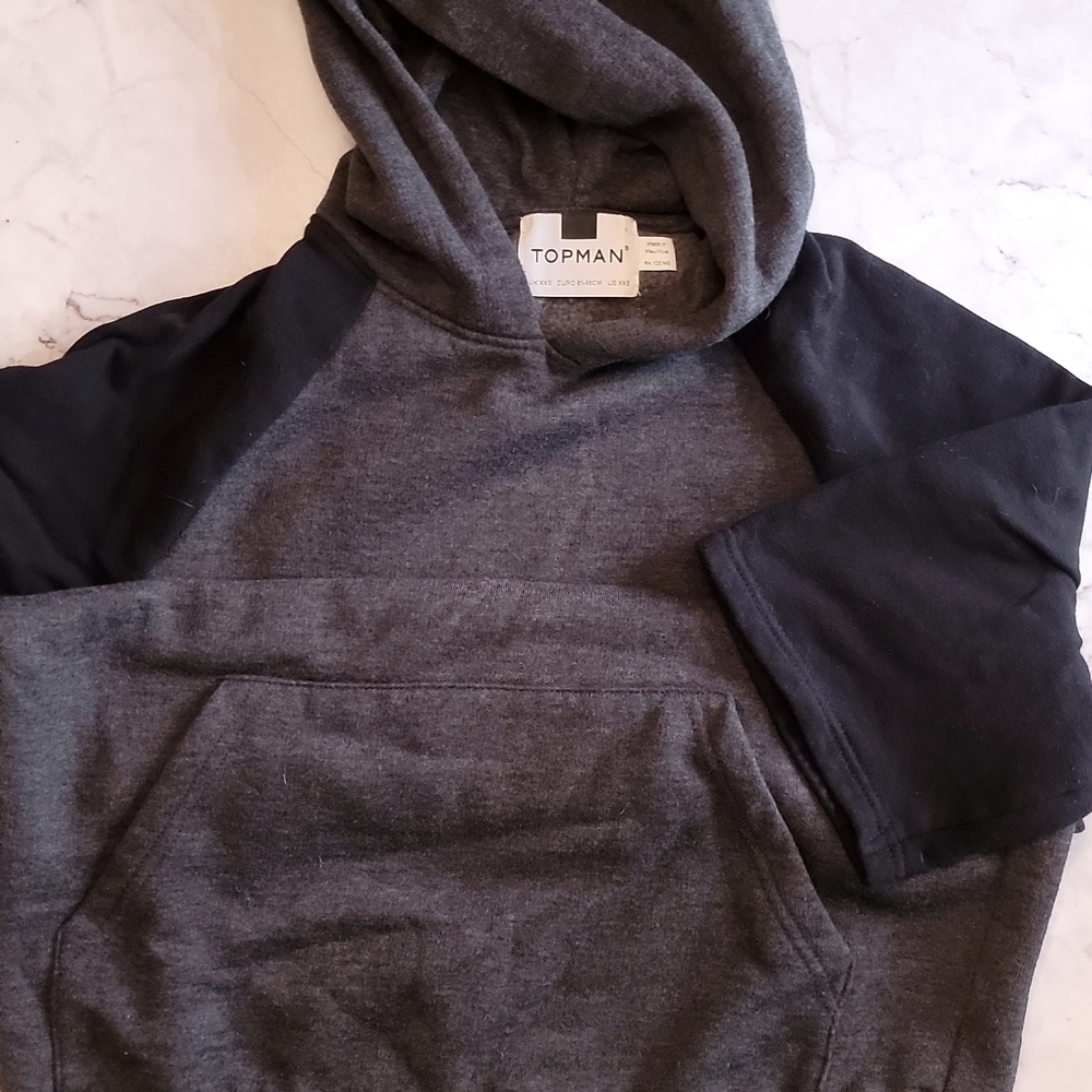 Top Man XXS short sleeve hoodie black and gray